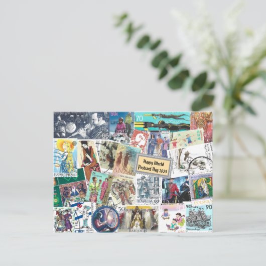 Happy World Briefkaart Day - Verzending met mensen (Staand voorkant)