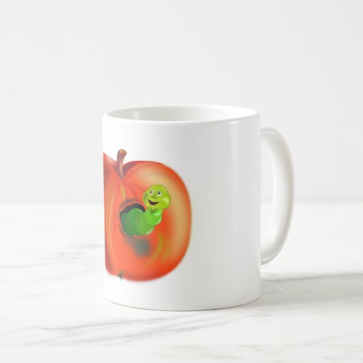 Happy Worm En Pomme Rouge Mug Drôle - Peinture (Devant droit)