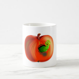 Happy Worm En Pomme Rouge Mug Drôle - Peinture