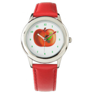 Happy Worm in Red Apple Horloge