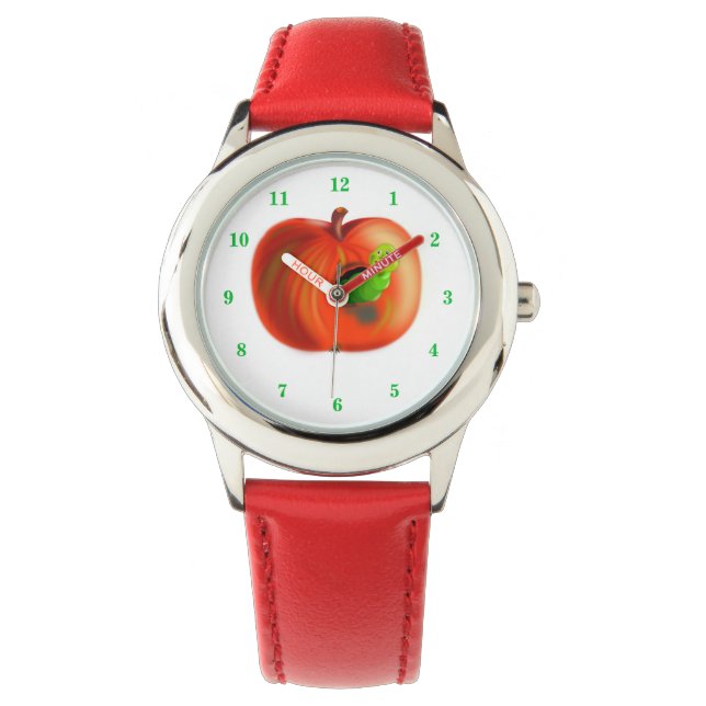 Happy Worm in Red Apple Horloge (Voorkant)