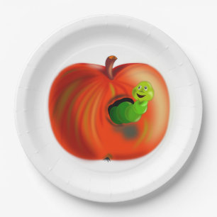Happy Worm in Red Apple - Papieren Bordje