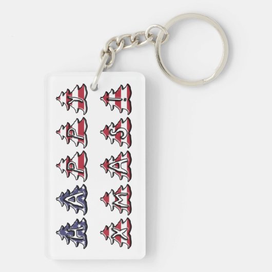 Happy Xmas USA Patriottische Kerstbomen Sleutelhanger (achterkant)