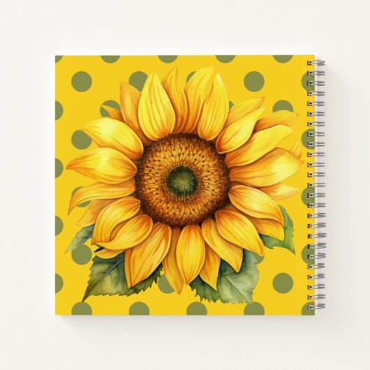 Happy Yellow and Green Sunflower on Polka-Dot Notitieboek (Achterkant)