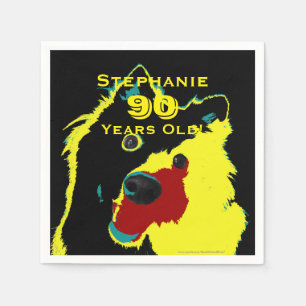 Happy Yellow Dog Paper Napkins 90th Birthday Party Servetten