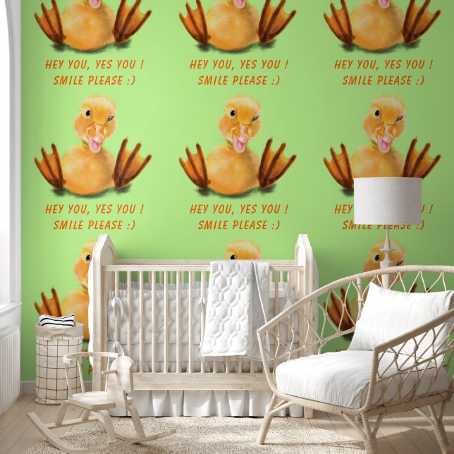 Happy Yellow Duck Custom Tekst Grappig Behang (Kinderen)