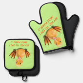 Happy Yellow Duck Custom Tekst Grappig Ovenwant & Pannenlap Set (Voorkant / Achterkant)