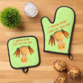 Happy Yellow Duck Custom Tekst Grappig Ovenwant & Pannenlap Set (Top down)