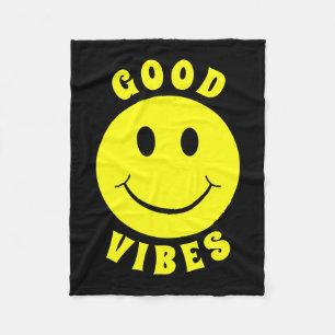 Happy Yellow Face Good Vibes Black Fleece Deken