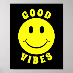 Happy Yellow Face Good Vibes Black Poster