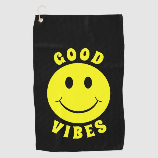 Happy Yellow Face Good Vibes Golfhanddoek (Voorkant)