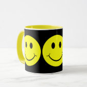 Happy Yellow Faces Black Mok (Voorkant links)