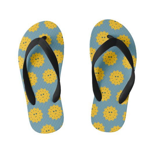 Happy Yellow Sun Pattern op Blue Kinder Teenslippers (Voetbed)
