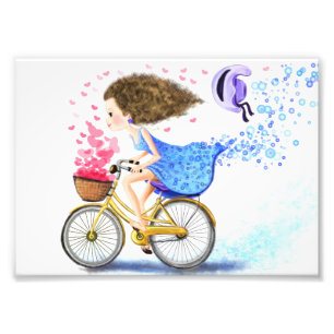 Happy Young Girl with Bike Poster