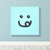 Happy Yummy Face_baby blue Canvas Afdruk (Insitu (Houten vloer))