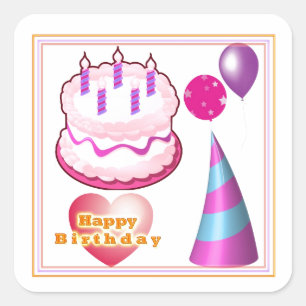 HappyBIRTHDAY Cake Ballon Decorations Vierkante Sticker