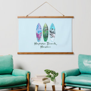 Hapuna Beach Hawaii Aquarel Surfplanken Hangend Wandkleed