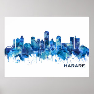 Harare Zimbabwe Skyline Blue Poster