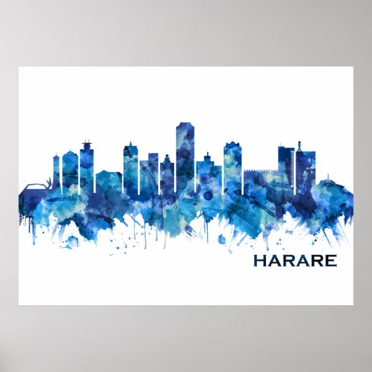 Harare Zimbabwe Skyline Blue Poster (Voorkant)