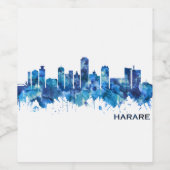 Harare Zimbabwe Skyline Blue Wijn Etiket (Enkel label)