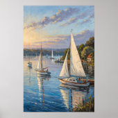 Harbor Sailboats Sunset Print | Marina Golden. (Voorkant)