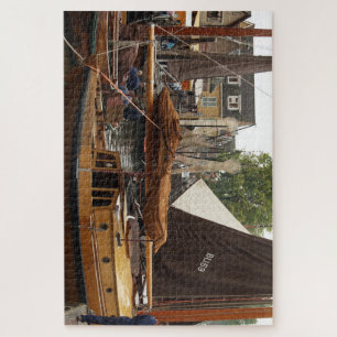Harbor, wood Fishingboat Legpuzzel