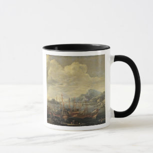 Harbour met vuurtoren en schepen (olie op canvas) mok