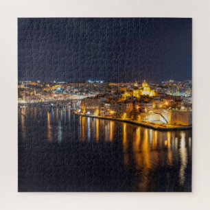 Harbour op Malta verlicht 's nachts Legpuzzel