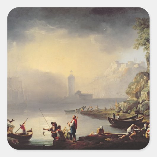 Harbour Scene Vierkante Sticker (Voorkant)