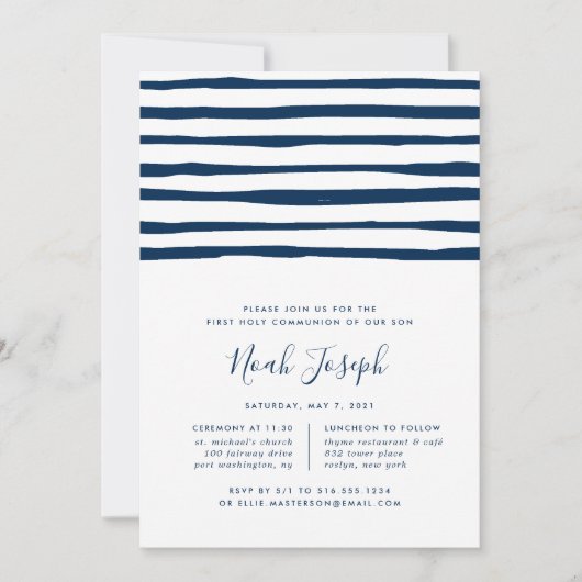 Harbour Stripe Eerste Heilige Communie Uitnodiging (Voorkant)