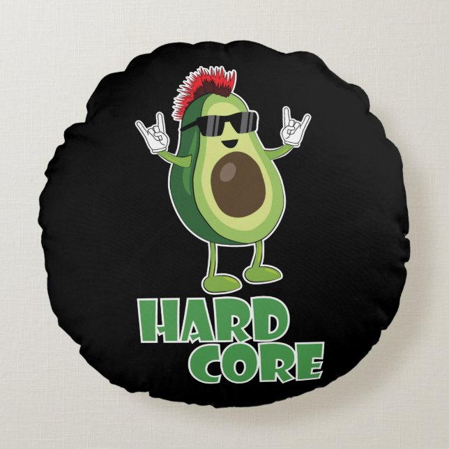 Hard Core Avocado Funny Rond Kussen (Voorkant)