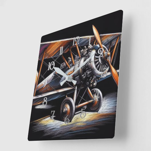 Hard Pastel Antiek tweedekker vleugelvliegtuig Vierkante Klok (Hoek)