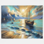 Hard Pastel Drawing Boats Water Fleece Deken (Voorkant (Horizontaal))