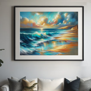 Hard Pastel Drawing Waves op een Strand III Poster