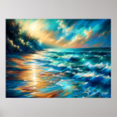Hard Pastel Drawing Waves op een Strand Poster (Voorkant)