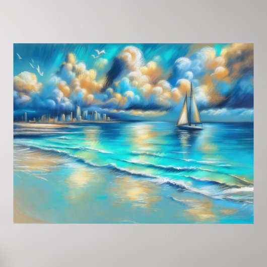 Hard Pastel Drawing Zeilboot Water Poster (Voorkant)