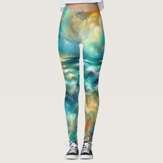 Hard Pastel Tekening Abstracte Oceaan Leggings (Voorkant)