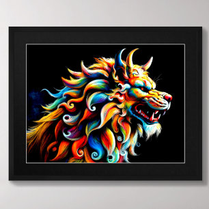 Hard Pastel Tekening Chinese Foo Hond Kleurrijk Poster