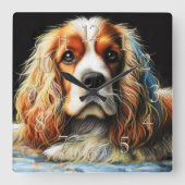 Hard Pastel Tekening Cocker Spaniel Hond Vierkante Klok (Voorkant)