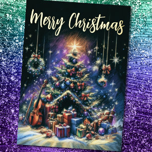 Hard Pastel Tekening Kerstboom Folie Feestdagenkaart