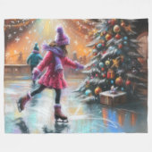 Hard Pastel Tekening Kerstmis Schaatsen Fleece Deken (Voorkant (Horizontaal))