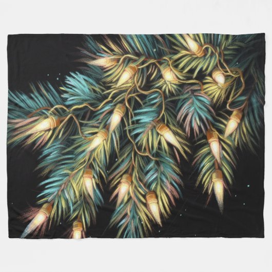 Hard Pastel Tekening Kerstmis Vakantie String Ligh Fleece Deken (Voorkant (Horizontaal))