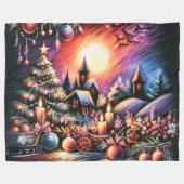 Hard Pastel Tekening Kerstmisscène Fleece Deken (Voorkant (Horizontaal))