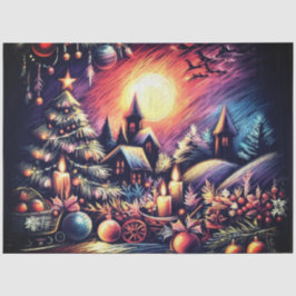 Hard Pastel Tekening Kerstmisscène Tissuepapier