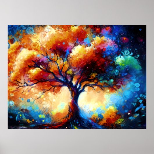 Hard Pastel Tekening Kleurrijke Abstract Tree Poster (Voorkant)
