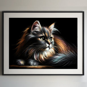 Hard pastel tekening langharige kat poster