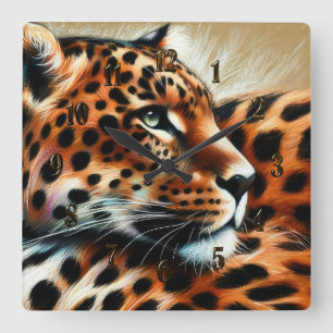 Hard Pastel Tekening Luipaard Vierkante Klok