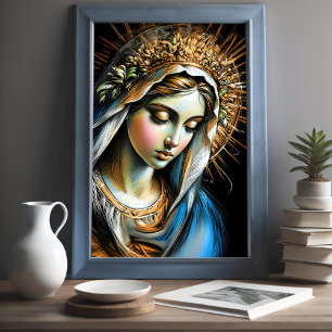 Hard Pastel Tekening Moeder Maria Poster