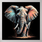 Hard Pastel Tekening Olifant Poster (Voorkant)