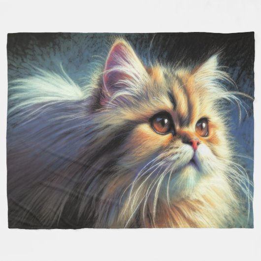 Hard Pastel Tekening Perzische Kat Fleece Deken (Voorkant (Horizontaal))